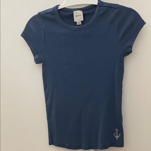 Anthropologie Maeve Anchor Embroidered Short Sleeve Top